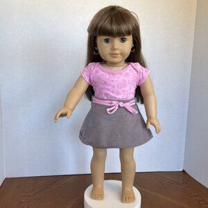 American Girl Molly Grey Eyes Long Brown Hair Earrings